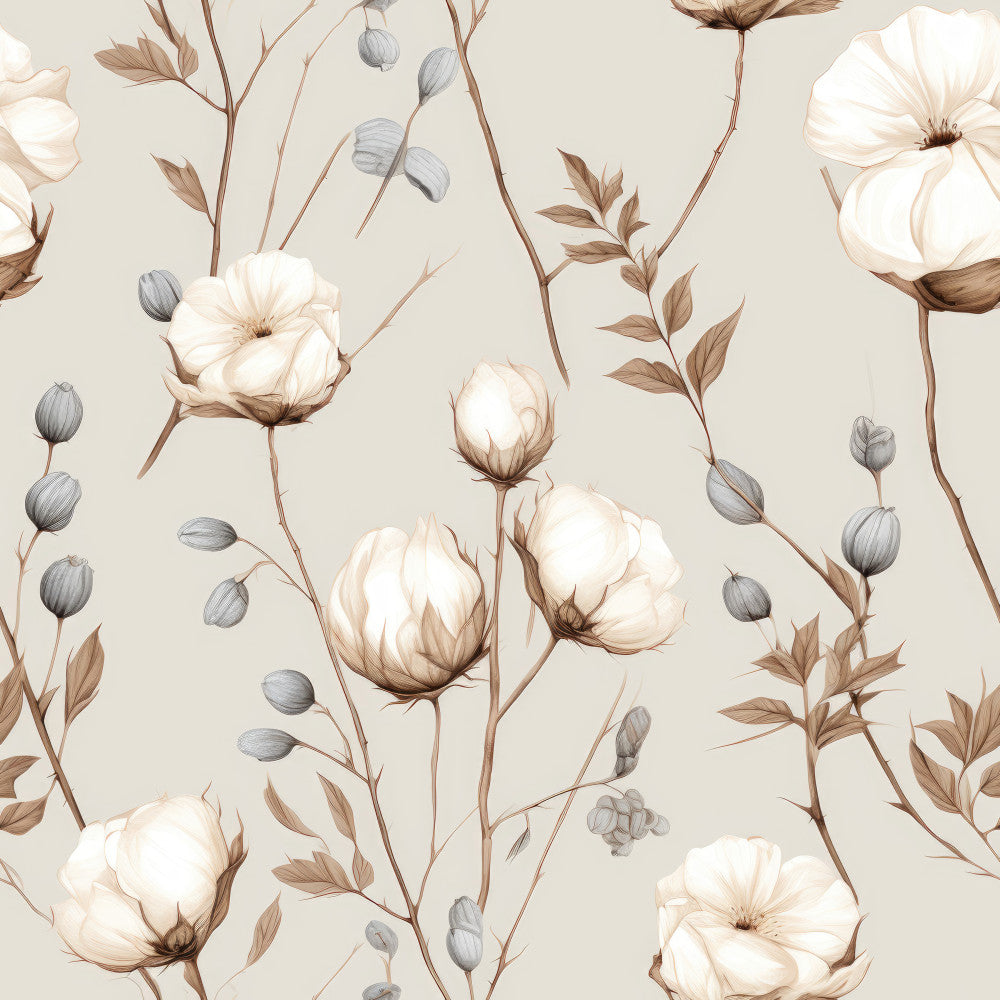 cream floral, beige flowers, soft botanical, dusty taupe, sage green, white blooms, romantic flowers, vintage floral, delicate petals, nature inspired, garden theme, wildflowers, botanical print, neutral palette, earthy tones, elegant style, rustic farmhouse, cottage core, dried flowers, seed pods, buds and branches, spring flowers, summer garden, whimsical botanical, traditional floral, soft naturalistic, muted colors, peaceful design, calming pattern
