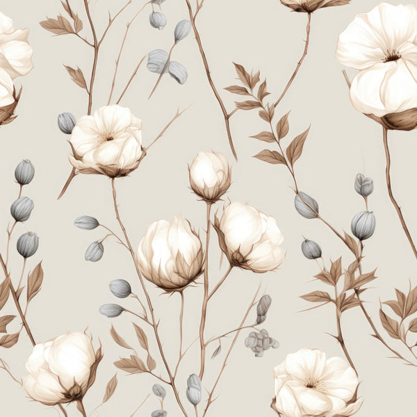 cream floral, beige flowers, soft botanical, dusty taupe, sage green, white blooms, romantic flowers, vintage floral, delicate petals, nature inspired, garden theme, wildflowers, botanical print, neutral palette, earthy tones, elegant style, rustic farmhouse, cottage core, dried flowers, seed pods, buds and branches, spring flowers, summer garden, whimsical botanical, traditional floral, soft naturalistic, muted colors, peaceful design, calming pattern