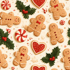 gingerbread, cream, red, white, green, holiday, christmas, peppermint candy, heart, festive, whimsical, cute, playful, traditional, seasonal, kids, children, winter, gingerbread men, holly berries, striped candy, cookie, dessert, baking, cheerful, nostalgic, vintage-inspired, sweet treats, decorative