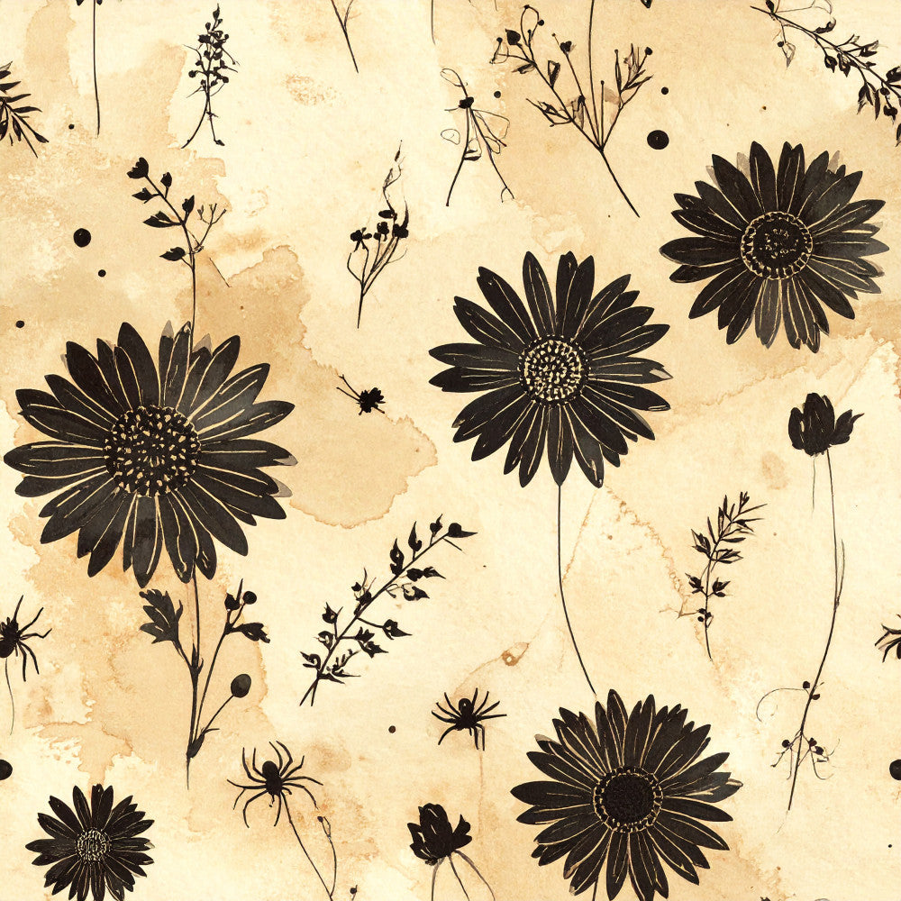 cream, black, sepia, vintage, botanical, floral, daisy, wildflowers, delicate, nature, rustic, elegant, retro, antique, sketch, line drawing, botanical illustration, garden, classic, timeless, whimsical, cottage core, farmhouse, aesthetic, pressed flowers, heritage, nostalgic, victorian
