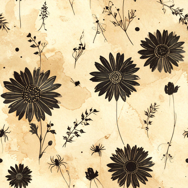 cream, black, sepia, vintage, botanical, floral, daisy, wildflowers, delicate, nature, rustic, elegant, retro, antique, sketch, line drawing, botanical illustration, garden, classic, timeless, whimsical, cottage core, farmhouse, aesthetic, pressed flowers, heritage, nostalgic, victorian