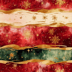 gold glitter, red, cream, forest green, snowflakes, stars, holiday, christmas, festive, elegant, luxurious, winter, metallic accents, gold foil, shimmer, sparkle, celestial, traditional, sophisticated, dark red, burgundy, sage green, cream and gold, layered stripes, wavy lines, four-color design, festive décor, holiday season, elegant holiday