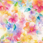 watercolor flowers, pink blossoms, blue petals, yellow flowers, green leaves, purple blooms, orange florals, coral tones, aqua accents, floral pattern, botanical design, soft pastels, dreamy atmosphere,, fabric panel, spring flowers, delicate petals, layered blooms, translucent effect, romantic mood