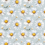 daisy, white petals, golden yellow centers, soft gray background, floral pattern, botanical, nature theme, spring flowers, summer flowers, garden flowers, delicate, whimsical, cheerful, meadow, wildflowers, cottage core, farmhouse style, vintage botanical, gentle, soft colors, pastel, nature inspired, relaxing, calming, nursery, baby room, kids room, sweet, charming, romantic