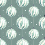 sage green, mint green, cream, white, striped ornaments, hanging baubles, christmas balls, holiday, winter, festive, geometric, modern, elegant, whimsical, celestial, snowflakes, scandinavian, minimalist, nursery, kids room, baby, children, seasonal, contemporary, decorative balls, metallic accents, soft palette, sophisticated, timeless