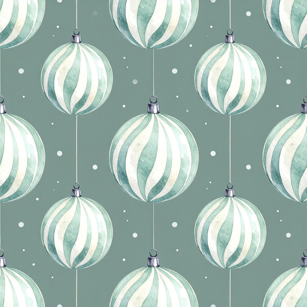sage green, mint green, cream, white, striped ornaments, hanging baubles, christmas balls, holiday, winter, festive, geometric, modern, elegant, whimsical, celestial, snowflakes, scandinavian, minimalist, nursery, kids room, baby, children, seasonal, contemporary, decorative balls, metallic accents, soft palette, sophisticated, timeless