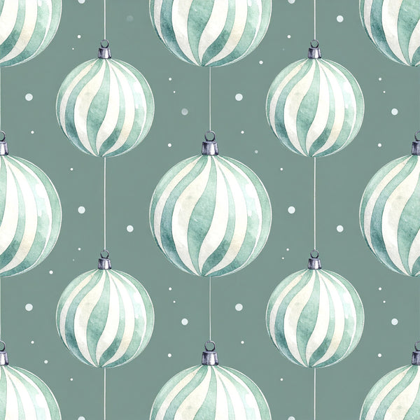 sage green, mint green, cream, white, striped ornaments, hanging baubles, christmas balls, holiday, winter, festive, geometric, modern, elegant, whimsical, celestial, snowflakes, scandinavian, minimalist, nursery, kids room, baby, children, seasonal, contemporary, decorative balls, metallic accents, soft palette, sophisticated, timeless