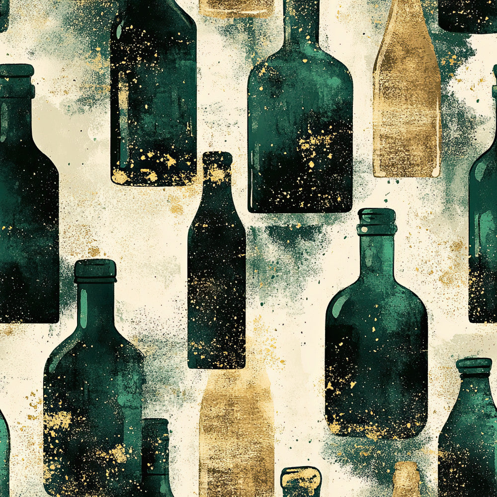 forest green, deep green, teal green, gold, cream, vintage, wine bottles, beverage bottles, distressed, grunge, textured, modern, elegant, sophisticated, wine lover, bar decor, kitchen, home bar, adult, retro, botanical, nature-inspired, metallic accents, speckled, artistic, abstract, wine theme, sommelier