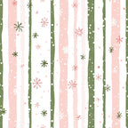 sweet pink, sage green, white, vertical stripes, snowflakes, winter motifs, polka dots,, fabric panel, christmas pattern, holiday design, festive snowflakes, soft pastels, winter wonderland, geometric snowflakes, striped background, seasonal fabric, cotton material, quilting supplies, holiday crafting