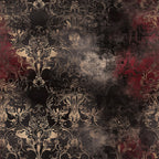 burgundy, deep red, charcoal black, gold, cream, damask, ornamental, baroque, vintage, elegant, gothic, distressed, grunge, traditional, luxe, ornate, scrollwork, floral damask, steampunk, dark romantic, Victorian, classic, sophisticated, moody, textured, antique, luxury, home decor, upholstery