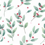 sage green, red berries, muted green, dusty rose, watercolor, botanical, nature, floral, berry branches, holiday, winter, christmas, elegant, whimsical, modern, natural, organic, leaf motifs, berry clusters, festive, soft aesthetic, peaceful, garden, foliage, delicate, feminine, nursery, baby, calming, seasonal