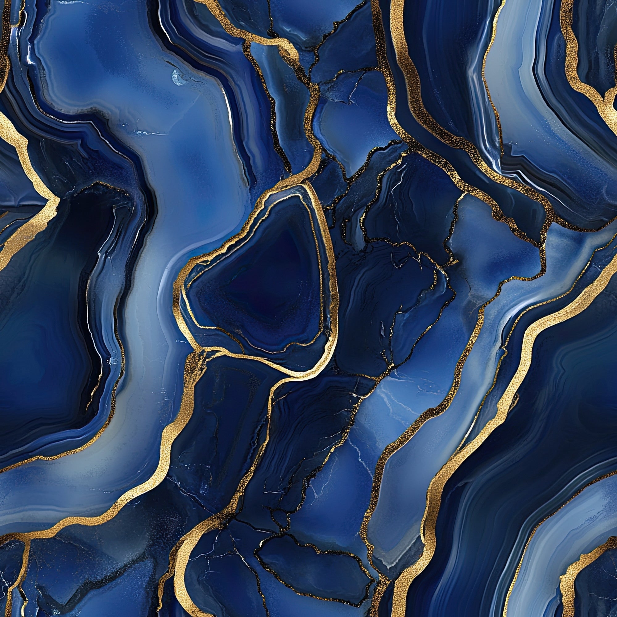 royal blue, navy blue, gold, metallic gold, agate pattern, geode design, marble texture, flowing lines, organic shapes, mineral pattern, geological formation, luxurious, elegant, swirling, veined, crystalline,, fabric panel, natural stone, abstract design
