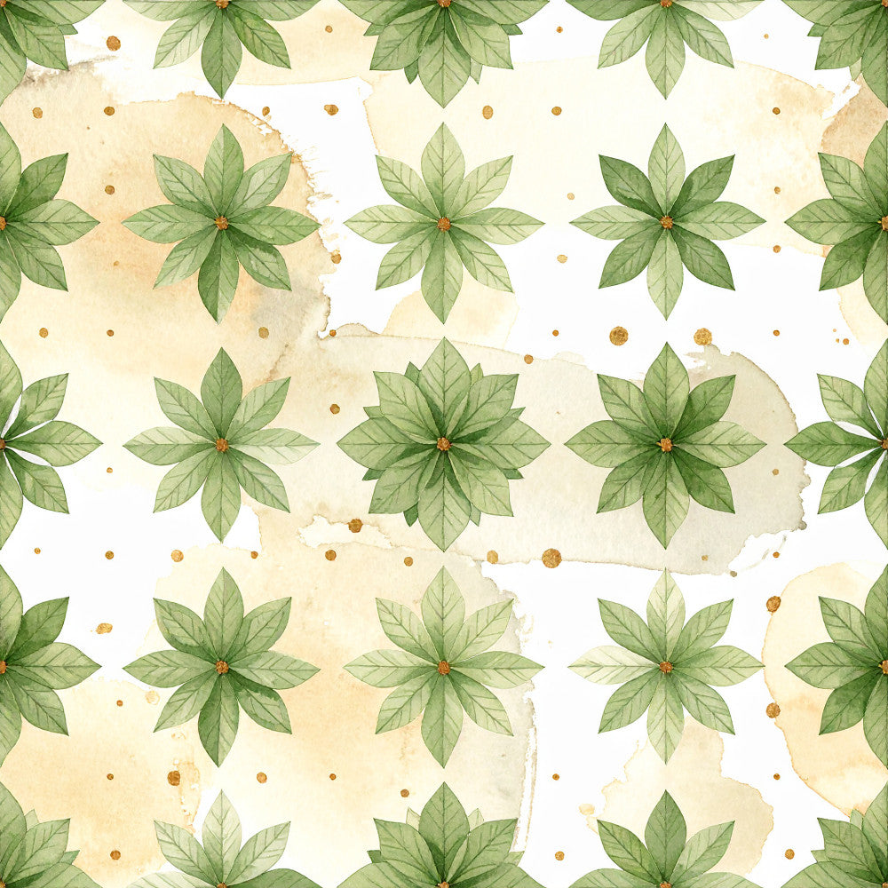 sage green, forest green, cream, beige, tan, floral, botanical, leaf motif, star flowers, nature themed, vintage, rustic, watercolor, distressed, organic, spring, summer, natural, earthy tones, garden, wildflower, whimsical, gentle, soft, nursery, kids room, baby room, celestial stars, gold accents, bohemian