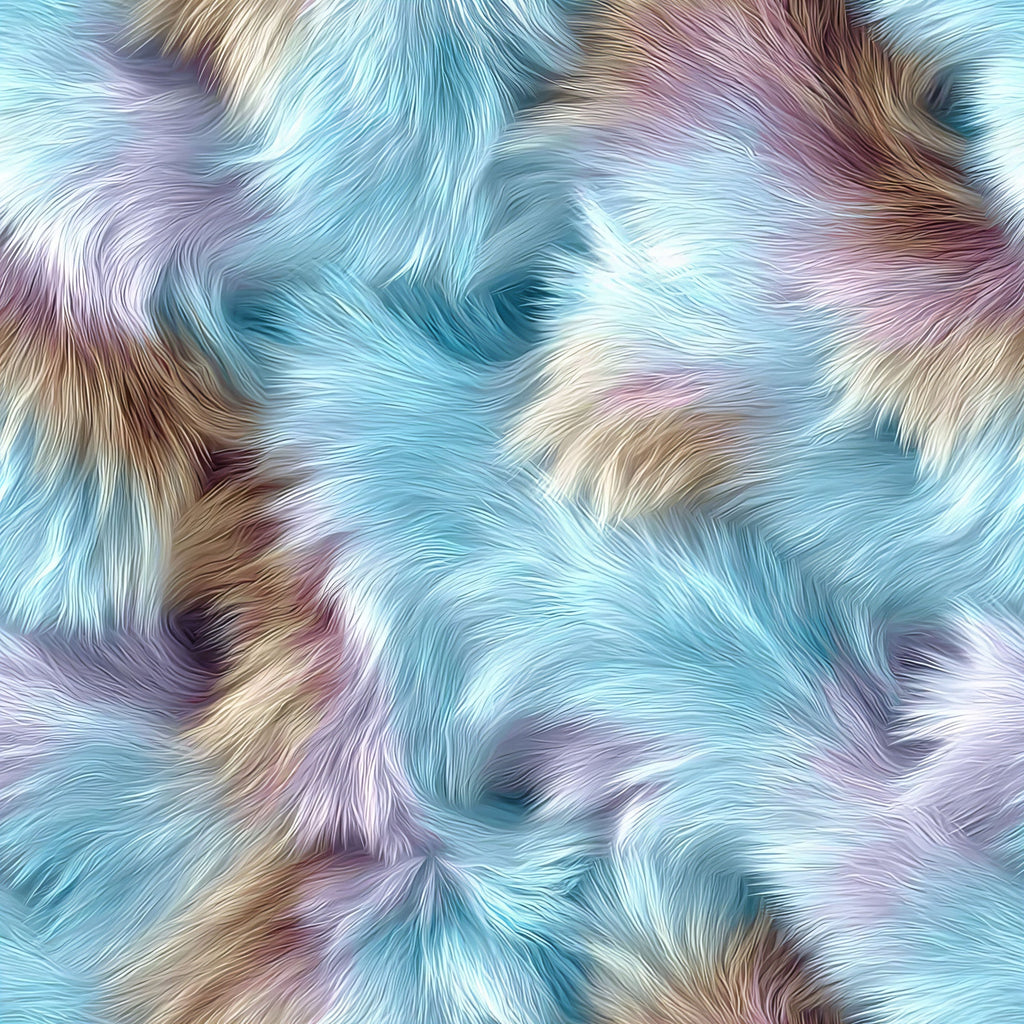 fluffy fur, soft texture, pastel colors, light blue, lavender purple, cream beige, rose pink, swirling patterns, flowing fur, luxurious feel,, fabric panel, dreamy aesthetic, silky appearance, wavy strands, multi-colored fur, gentle hues, smooth texture, crafting material