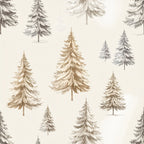 cream, tan, brown, taupe, gray, forest green, evergreen trees, pine trees, winter trees, coniferous trees, snow-covered trees, nature, woodland, forest, winter, christmas, holiday, rustic, natural, botanical, countryside, peaceful, serene, timeless, cozy, cabin, lodge, traditional, calm