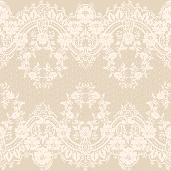 beige, cream, white, lace pattern, victorian lace, ornate design, floral motifs, delicate scrollwork, vintage style, romantic pattern,, fabric panel, intricate details, soft tones, elegant design, decorative border, feminine aesthetic, tea party theme, neutral palette