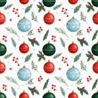 christmas, holiday, festive, red ornaments, blue ornaments, green ornaments, holly leaves, evergreen branches, red berries, winter botanicals, traditional, elegant, seasonal, christmas decorations, forest green, ruby red, dusty blue, gold accents, nature-inspired, botanical, winter, decorative, formal, classic holiday, celebration, rejoicing, vintage ornaments, victorian style