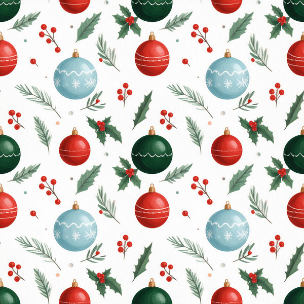 christmas, holiday, festive, red ornaments, blue ornaments, green ornaments, holly leaves, evergreen branches, red berries, winter botanicals, traditional, elegant, seasonal, christmas decorations, forest green, ruby red, dusty blue, gold accents, nature-inspired, botanical, winter, decorative, formal, classic holiday, celebration, rejoicing, vintage ornaments, victorian style