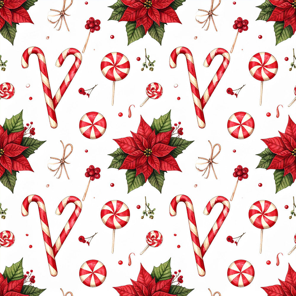 christmas, holiday, festive, candy cane, peppermint, poinsettia, red and cream, red and white, evergreen, winter, red berries, lollipop, candy themed, traditional christmas, whimsical, cheerful, vintage holiday, classic christmas, seasonal, gift giving, children's, playroom, nursery, holly berries, bow, twine, decorative, festive decor