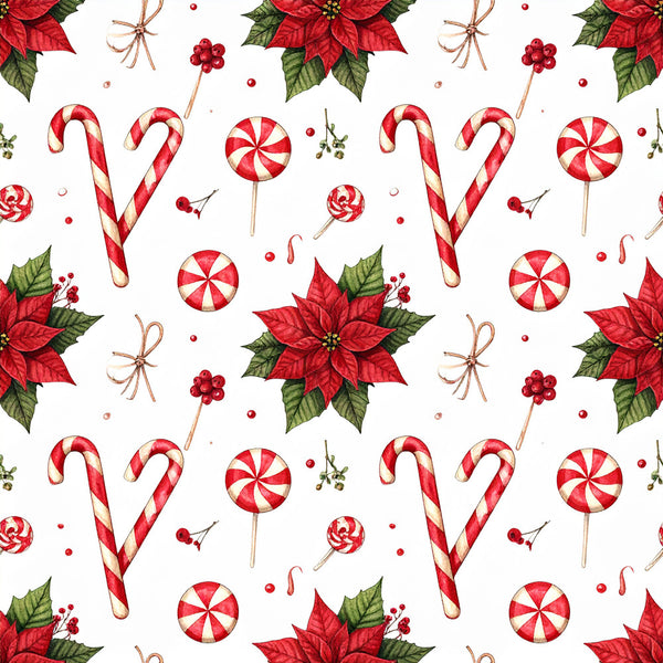 christmas, holiday, festive, candy cane, peppermint, poinsettia, red and cream, red and white, evergreen, winter, red berries, lollipop, candy themed, traditional christmas, whimsical, cheerful, vintage holiday, classic christmas, seasonal, gift giving, children's, playroom, nursery, holly berries, bow, twine, decorative, festive decor