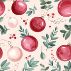 dusty rose, burgundy red, deep red, sage green, eucalyptus green, cream, blush pink, christmas ornaments, holiday decorations, festive, winter, seasonal, nature, botanical, elegant, whimsical, traditional, vintage, ornamental balls, berries, foliage, leaves, branches, decorative, home decor, nursery, christmas theme, festive decor, watercolor style, hand-painted aesthetic