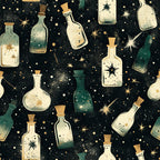 celestial, dark navy, forest green, cream, gold, magical potions, potion bottles, stars, sparkles, whimsical, mystical, vintage apothecary, witchy, fantasy, enchanted, dark academia, cork stoppers, glitter, starbursts, sophisticated, elegant, celestial theme, nighttime, constellation, alchemy, spell bottles, goth, gothic aesthetic, magical, wonder and magic