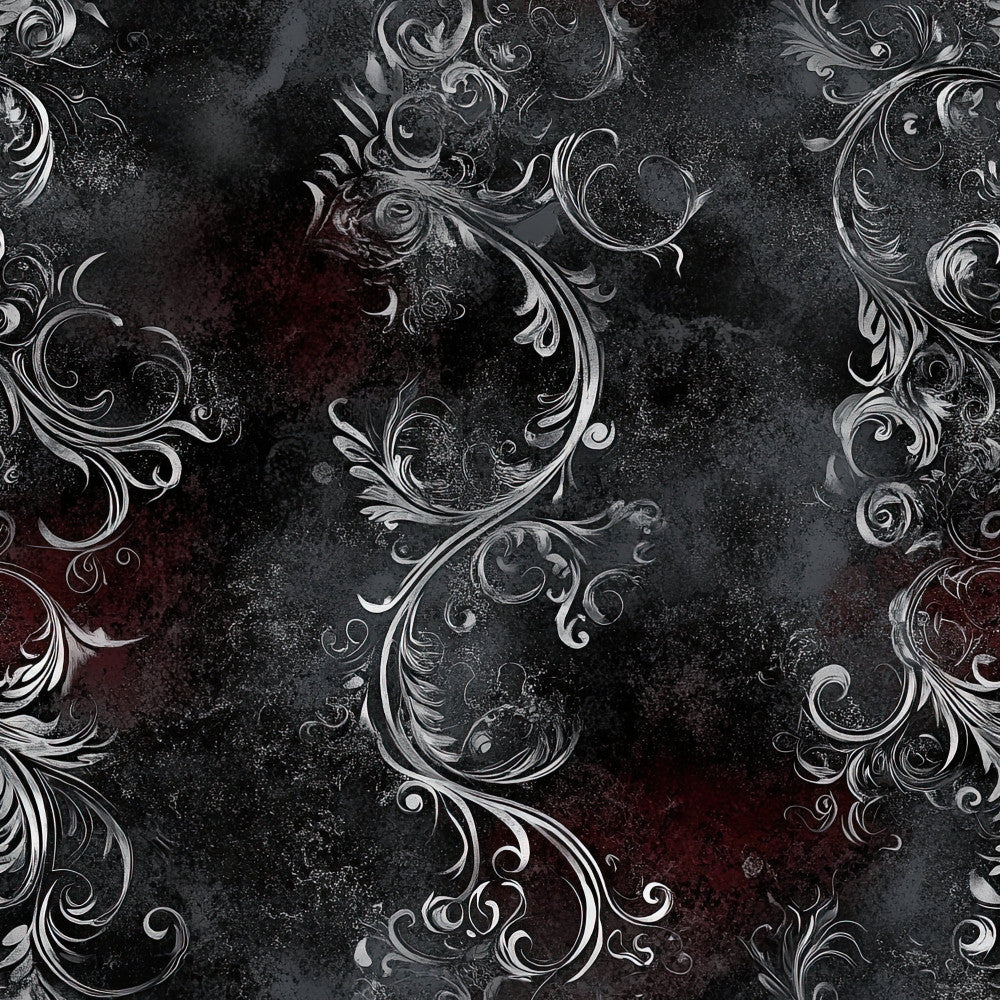 charcoal black, dark gray, deep burgundy, silver, ornate scrolls, baroque, damask, victorian, elegant, gothic, vintage, ornamental flourishes, rococo, luxurious, dramatic, sophisticated, moody, dark academia, goth aesthetic, decorative swirls, classical ornamentation, timeless, upscale, minky blanket, plush throw, home decor, interior design accent