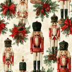 christmas, nutcracker, holiday, red, cream, forest green, dark green, gold, traditional, vintage, festive, whimsical, evergreen, pine, pinecones, red bows, ribbons, beards, top hats, wooden soldiers, december, winter, children's, kids room, playroom, nursery, classic holiday, nostalgic, decorative, elegant
