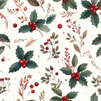 forest green, deep red, burgundy, cream, taupe, holly leaves, red berries, christmas, holiday, winter, festive, botanical, nature, floral, elegant, traditional, rustic, vintage, evergreen branches, berry clusters, decorative foliage, seasonal, festive decor, timeless, classic design, natural elements, warm tones, dark green leaves, realistic florals