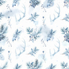 slate blue, dusty blue, icy blue, winter white, cream, soft blue, woodland, nature, antlers, deer, evergreen, pine branches, berries, botanical, watercolor, delicate, elegant, rustic, winter, holiday, christmas, peaceful, calming, nursery, baby room, kids room, modern farmhouse, scandinavian, minimalist, forest theme