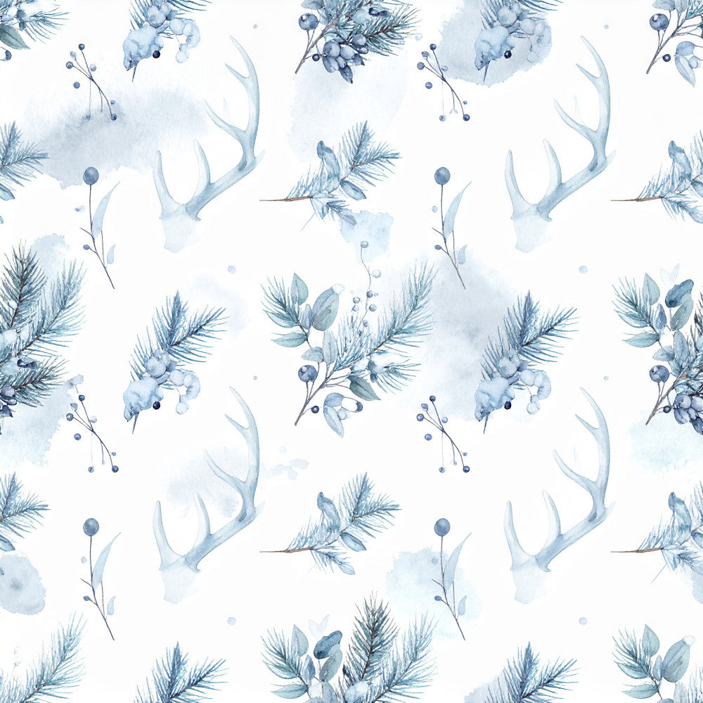 slate blue, dusty blue, icy blue, winter white, cream, soft blue, woodland, nature, antlers, deer, evergreen, pine branches, berries, botanical, watercolor, delicate, elegant, rustic, winter, holiday, christmas, peaceful, calming, nursery, baby room, kids room, modern farmhouse, scandinavian, minimalist, forest theme