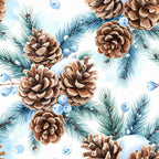 winter pinecones, evergreen branches, blue berries, forest green, cream, brown, natural, rustic, woodland, nature, holiday, christmas, winter, boho, botanical, pinecone pattern, needle leaves, seasonal, cozy, festive, traditional, elegant, nursery, kids room, nature lover, cabin style, alpine, conifer branches