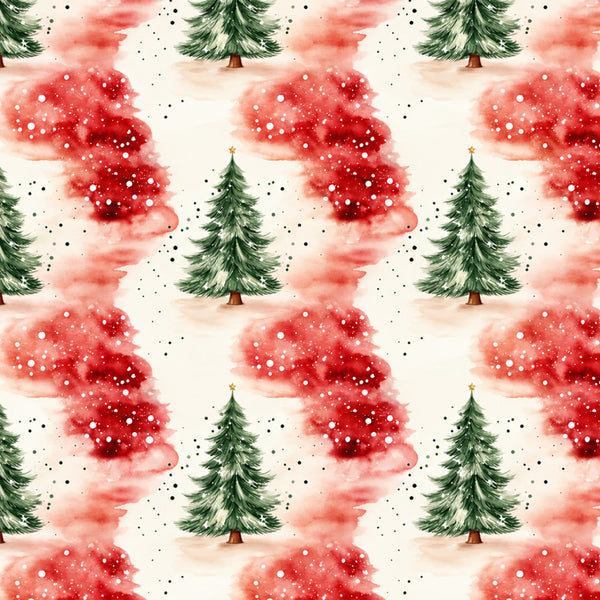 coral pink, red watercolor, forest green, cream, ivory, christmas, holiday, winter, evergreen trees, snow, snowflakes, festive, whimsical, watercolor, abstract, painted, sparkly, glittery, nature, seasonal, december, festive decor, cozy, traditional, elegant, nursery, kids room, children's, rustic charm