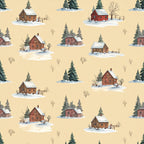 cream background, red barn, forest green trees, winter snow, rustic farmhouse, countryside cottage, rural landscape, holiday winter, cozy cabin, vintage farmstead, bare branches, evergreen trees, snowy landscape, traditional country, whimsical winter scene, pastoral theme, seasonal winter, kids room, playroom, nature lover, farm animals setting, nostalgic americana, storybook illustration, winter wonderland, rustic charm, peaceful countryside, cold weather theme, classic farmhouse decor