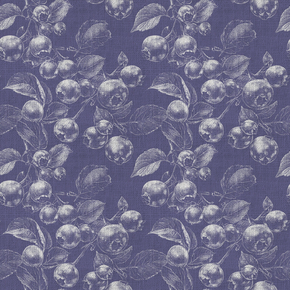 navy blue, periwinkle, purple, white, berries, botanical, fruit, vintage, traditional, elegant, classic, engraved, detailed, nature, garden, orchard, blueberries, leaves, foliage, timeless, sophisticated, botanical print, sketch style, heritage, cottage core, farmhouse, naturalistic, intricate line work, retro inspired, berry picking