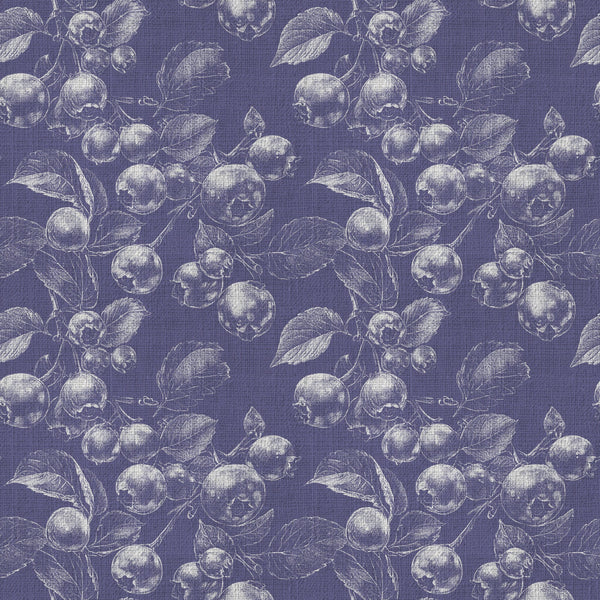 navy blue, periwinkle, purple, white, berries, botanical, fruit, vintage, traditional, elegant, classic, engraved, detailed, nature, garden, orchard, blueberries, leaves, foliage, timeless, sophisticated, botanical print, sketch style, heritage, cottage core, farmhouse, naturalistic, intricate line work, retro inspired, berry picking