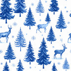 royal blue, navy blue, winter, christmas, holiday, evergreen trees, pine trees, forest, deer, reindeer, wildlife, snowflakes, snow, winter forest, nature, animals, whimsical, festive, cold weather, woodland, snowy landscape, elegant, traditional, scenic, outdoor, winter scene, nursery, kids room, baby, children's