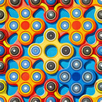 bright colors, fidget spinners, geometric pattern, red, yellow, blue, orange, circular designs, modern pattern, contemporary style,, fabric panel, spinning toys, overlapping circles, vibrant design, playful motif, kids fabric, trendy pattern, colorful background