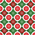 christmas, holiday, snowflake, red, green, white, festive, geometric, diamond, circle, winter, traditional, classic, seasonal, snow, frost, elegant, formal, retro, vintage, mid-century modern, symmetrical, repeating pattern, bright red, forest green, cream, decorative, timeless