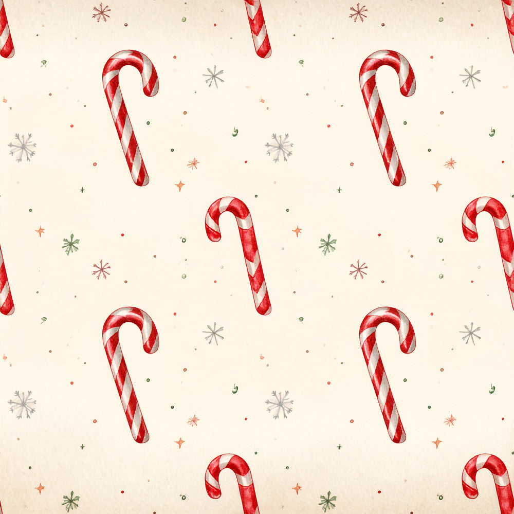 candy cane, peppermint, red and white striped, snowflakes, stars, holiday, christmas, winter, festive, vintage christmas, retro holiday, whimsical, playful, cream background, pale yellow, traditional, seasonal, children, kids room, nursery, vintage style, nostalgic, classic holiday, striped candy, decorative motifs, winter wonderland, jolly, cheerful