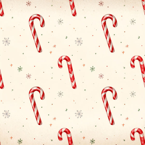 candy cane, peppermint, red and white striped, snowflakes, stars, holiday, christmas, winter, festive, vintage christmas, retro holiday, whimsical, playful, cream background, pale yellow, traditional, seasonal, children, kids room, nursery, vintage style, nostalgic, classic holiday, striped candy, decorative motifs, winter wonderland, jolly, cheerful