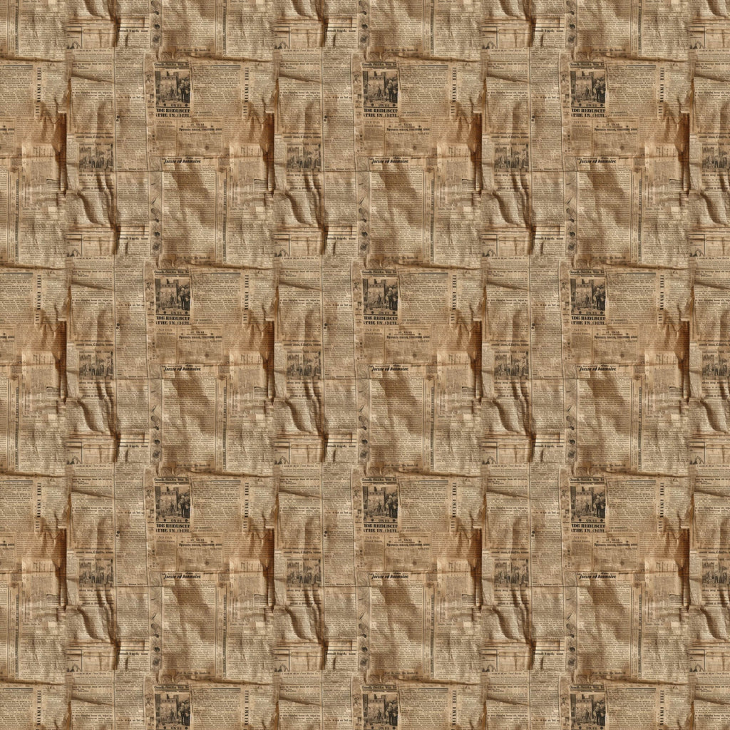 beige, tan, sepia, brown, vintage newspapers, aged paper, text columns, headlines, antique style, weathered appearance, nostalgic,, fabric panel, retro design, old-fashioned, faded print, newspaper clippings, historical feel, muted tones, repeating pattern