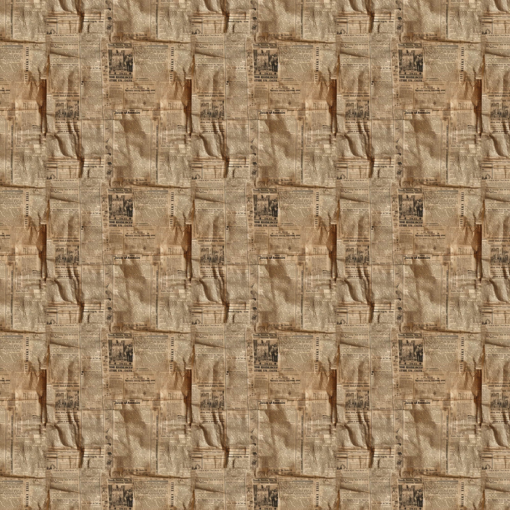 beige, tan, sepia, brown, vintage newspapers, aged paper, text columns, headlines, antique style, weathered appearance, nostalgic,, fabric panel, retro design, old-fashioned, faded print, newspaper clippings, historical feel, muted tones, repeating pattern