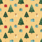 christmas, holiday, festive, winter, cream, pale yellow, forest green, dark green, turquoise, red, gold, brown, christmas trees, wrapped presents, gift boxes, ornaments, stars, snowflakes, decorative bows, ribbons, whimsical, cheerful, playful, nursery, kids room, playroom, children's, seasonal, festive decor, traditional christmas