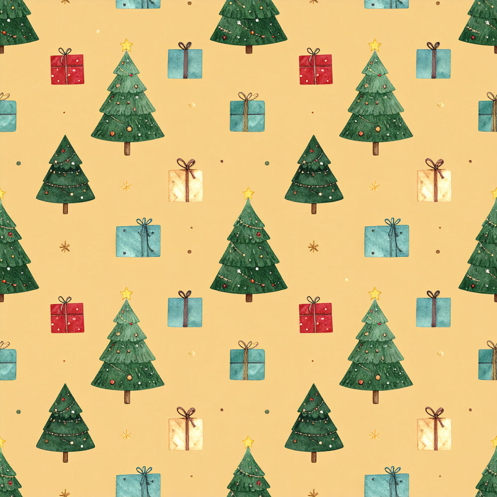 christmas, holiday, festive, winter, cream, pale yellow, forest green, dark green, turquoise, red, gold, brown, christmas trees, wrapped presents, gift boxes, ornaments, stars, snowflakes, decorative bows, ribbons, whimsical, cheerful, playful, nursery, kids room, playroom, children's, seasonal, festive decor, traditional christmas