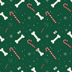 forest green, cream, red and white, candy cane, bones, snowflakes, dog bones, holiday, christmas, winter, festive, whimsical, playful, kids, children, puppy theme, dog lover, pet themed, candy stripe, scattered pattern, seasonal, pet nursery, playroom, dog print, striped candy canes, winter wonderland, cheerful, fun, decorative