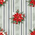 red poinsettia, white berries, evergreen, striped, holiday, christmas, festive, elegant, traditional, red and white, gray and white, nature, floral, botanical, winter, seasonal, cream, sage green, berry clusters, needle leaves, sophisticated, formal, classic, decorative panel, home decor, seasonal décor, timeless, festive floral