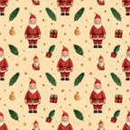 christmas santa, holiday, festive, red, cream, golden yellow, forest green, dark red, christmas trees, pine branches, evergreen, gifts, presents, stars, ornaments, gold baubles, whimsical, traditional, vintage, winter, seasonal, children's, kids room, nursery, playroom, santa claus, jolly, cheerful, december, yuletide