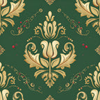 forest green, gold, cream, damask, floral, ornamental, baroque, victorian, elegant, traditional, luxe, botanical, tulip, scrollwork, acanthus leaves, jewel tones, vintage, classical, ornate, decorative, formal, regal, sophisticated, nature-inspired, timeless, embellished, intricate detail, upholstery-inspired