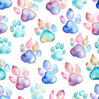 watercolor paws, dog paw prints, pastel colors, blue watercolor, pink watercolor, purple watercolor, turquoise watercolor, seamless pattern, pet themed, animal prints,, fabric panel, soft pastels, whimsical design, paw pattern, gradient colors, craft fabric, sewing material, repeating motif, artistic watercolor